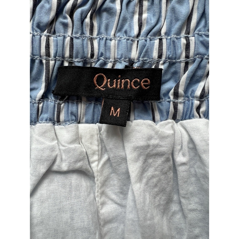Quince Organic Cotton Poplin Tiered Maxi Skirt M Tribeca Stripe Blue - Picture 6 of 8